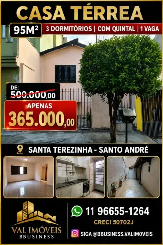 COferta! Casa térrea com 3 dormitórios com quintal 1 vaga