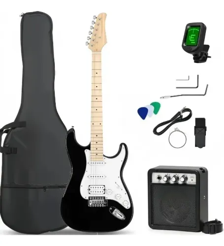 kit guitarra tomate strato caixa amplificada com palheta,afinador,cabos mjs-02