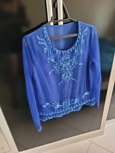 Blusa Bordada Azul semi transparente - Tamanho P