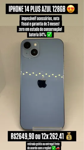 iphone 14 Plus Azul 128GB - Nota Fiscal e Acessórios