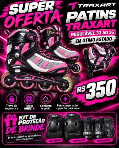 Patins inline 33 ao 36 com proteções 