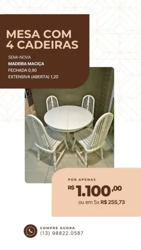 Mesa redonda com 4 cadeiras imbuia, na cor branco 