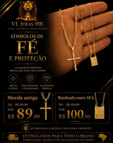 Colar moeda antiga e banhado ouro 18 k
