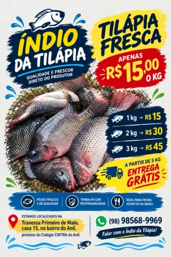 Tilápia Fresca R$ 15/kg | Entrega Grátis a partir de 5kg | Anil