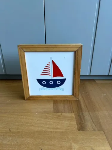 Quadro Decorativo Infantil Barco com Moldura de Madeira