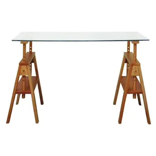 Mesa Cavalete Pier Tok&Stok Original - Completa (Madeira Maciça + Vidro)