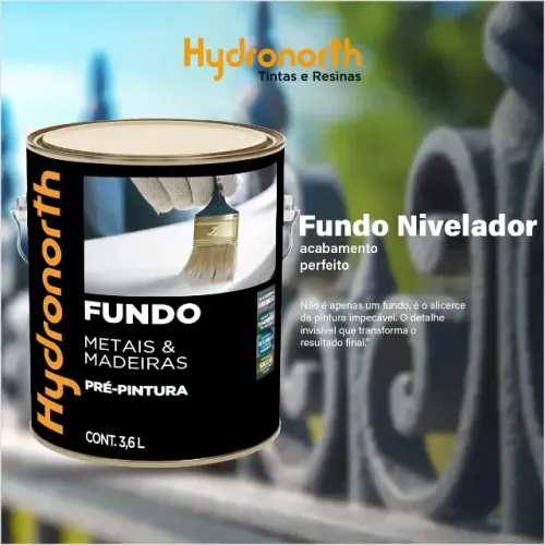 Fundo nivelador Hydronorth(Convertedor de ferrugem)3,6L Metais e Madeiras - R$131,20un.