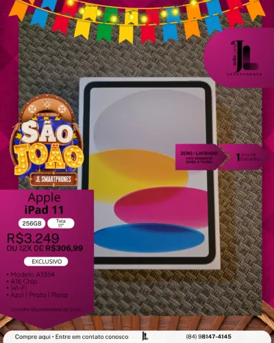 IPAD 11, 256GB, TELA 11?, LACRADO, EXCLUSIVO!