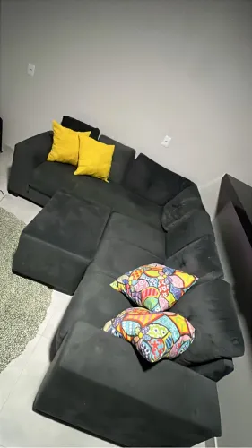 Sofá de canto tecido veludo cinza 