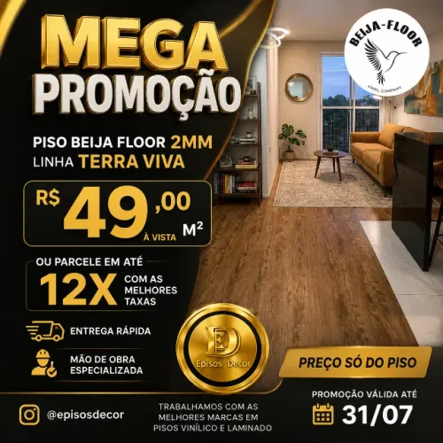 Mega Promoção! Piso VInilico Beija Floor 2mm Terra Viva