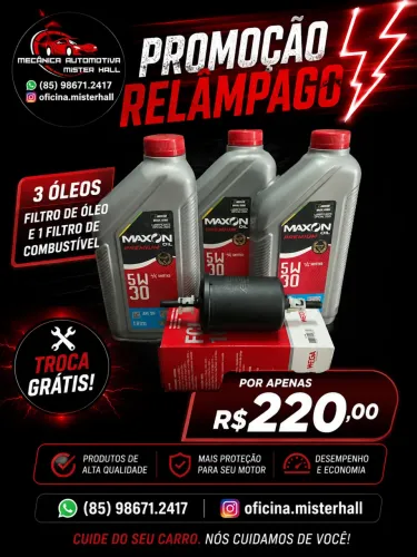 Troca de óleo, troca de filtro de óleo e troca de filtro de combustível 