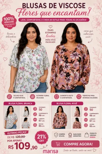 Blusas de viscose- Flores que encantam