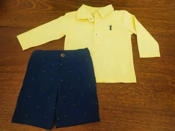 Conjunto Para Bebê Polo Amarelo E Bermuda Pupi - Tamanho M