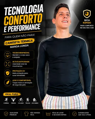 Camiseta Térmica Masculina Manga Longa Compressão Academia Fitness