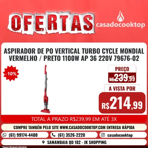 ASPIRADOR DE PO VERTICAL TURBO CYCLE MONDIAL VERMELHO/PRETO 1100W AP-36 220V 79676-02