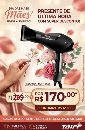 Secador De Cabelos Motor Ac Profissional Easy 1700w Taiff Preto
