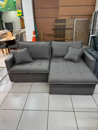 Sofá Cama Sem Caixa Cinza 2,20m 4 Pessoas