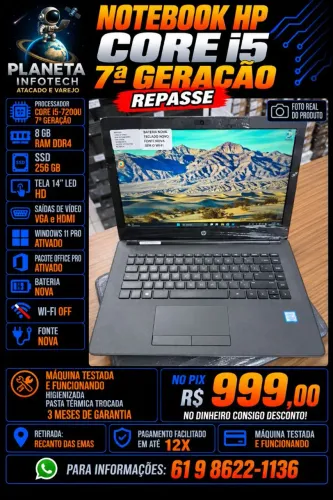 Notebook HP core i5 7200U com 8gb de ram DDR4 + SSD 256gb ( REPASSE )
