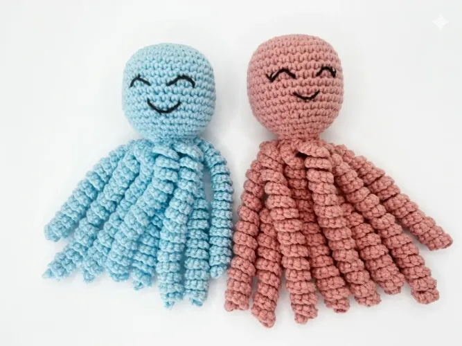 Polvo Amigurumi Crochê varias cores Terapêutico Bebê Recém-Nascido Naninha Calmante 15 cm