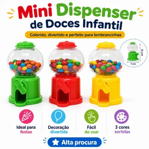 Mini Dispenser de Doces Infantil Colorido Para Festas e Lembrancinhas