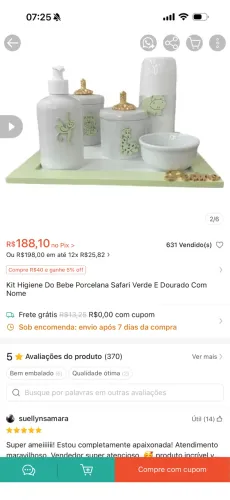Kit Higiene Do Bebe Porcelana Safari Verde E Dourado NOVO