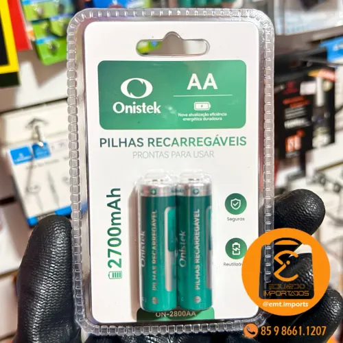 Kit 2 Pilhas AA (Grossa) Recarregável 2.700mAh Duração de Qualidade