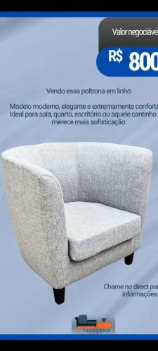 Poltrona Herval Reformada - Tecido Linho, Estrutura de Ferro e Espuma Nova