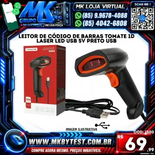 Leitor De Código De Barras Tomate 1d Laser Led Usb 5v Preto Usb