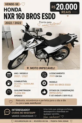 ? HONDA NXR 160 BROS ESDD - 2022/2022 ? Valor: R$ 20.000,00