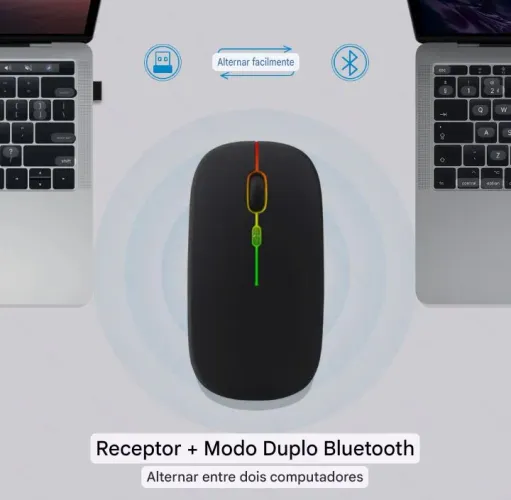 Mouse Sem Fio Recarregável Wireless Optico Led Ergonômico usb e bluetooth
