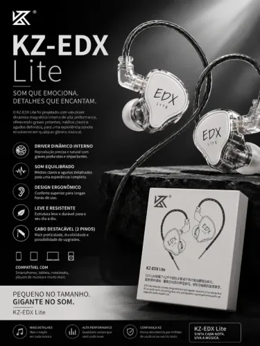 Fone Gamer e Música KZ EDX Lite | Som Imersivo e Conforto Total