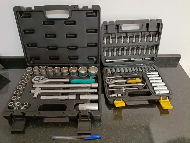 Kit jogo de ferramentas 1/2 e 1/4 catracas