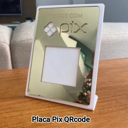 Placa de Acrílico dourado com branco para Pix QRcode Novo