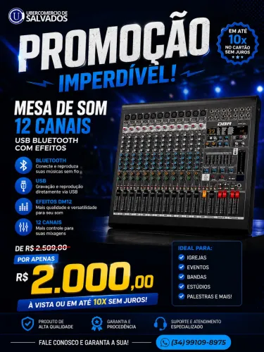 Promoção vendo mesa de som zerada , 12 canais USB Bluetooth com efeitos DM 12 USB DBR Ava 