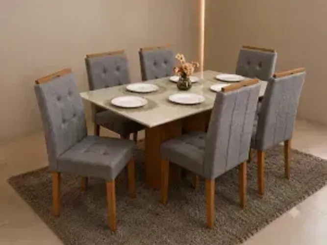 Mesa de Jantar Los Angeles com 6 Cadeiras Linho Cinza
