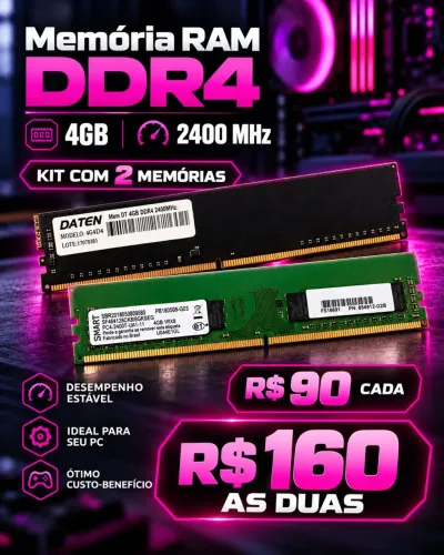 MEMÓRIA RAM DDR4 8GB 2x4 2400 de frequência