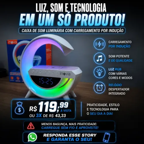 Caixa De Som Com Luminária G Carregador De Indução De Mesa