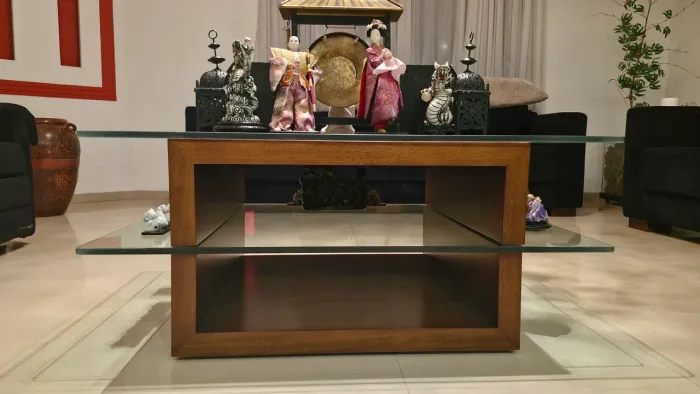 Mesa de Centro para sala com 2 vidros RIMA móveis 