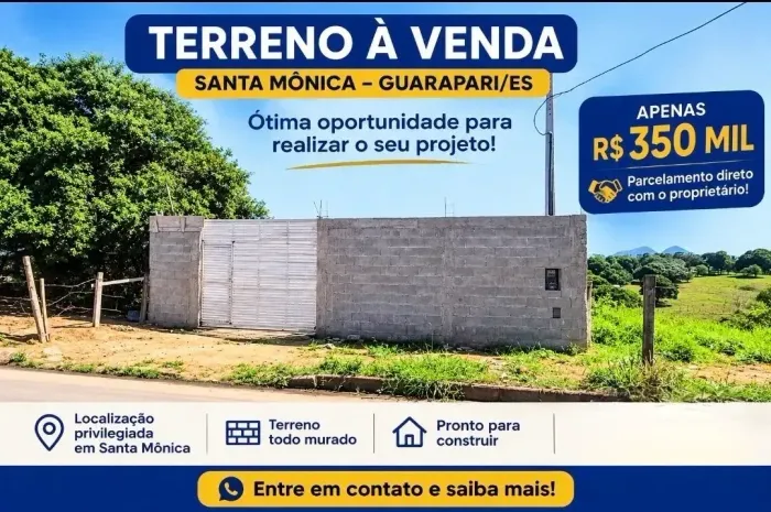 Terreno à venda em Santa Mônica com parcelamento direto com o proprietário. R$350.000,00 e