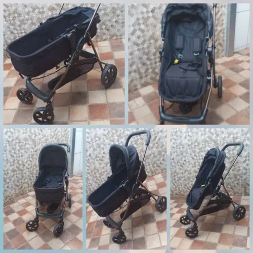 Carrinho de bebe moises napoli preto cobre + bebe conforto grid + base galzerano