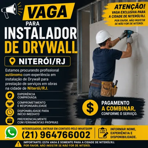 Vaga para Instalador de Drywall