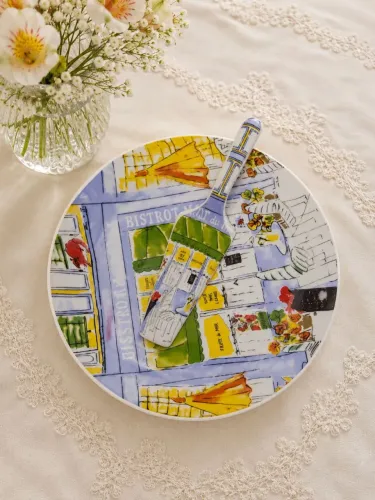 Prato para Bolo com Espátula em Porcelana