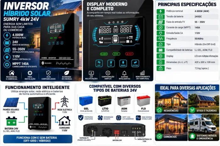 Inversor híbrido 4kw 127v