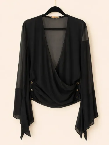 Blusa Feminina Animale Chiffon Preta Tam. 42