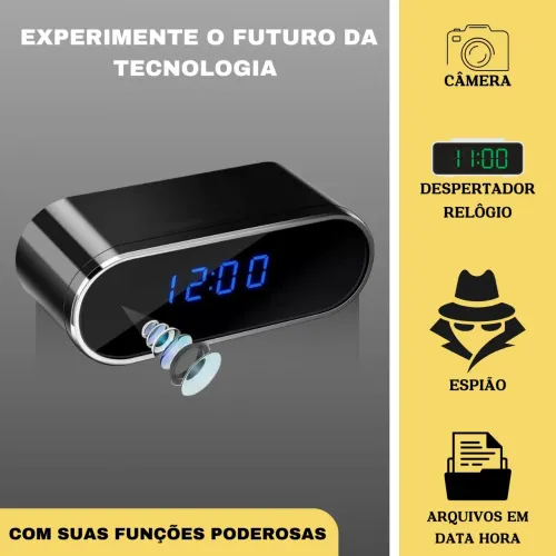 Câmera Despertador Espião Wifi 110 Graus Com Bateria Preto-escuro