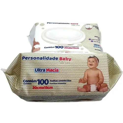 Toalha Umedecida Personalidade Baby com 100 unidades