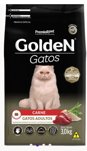 3,5kg Ração Golden Gatos Sabor Carne (PremierPet)