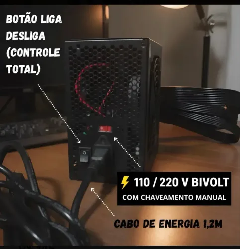 Fonte Atx 550w Gamer Pcwells Pk-550 24p. Com Cabo Cor Preto.