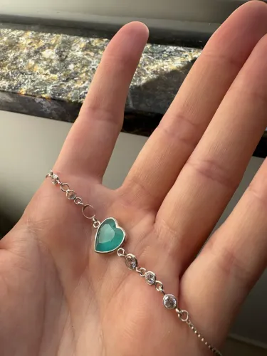Pulseira em Prata 925 com Coração Verde