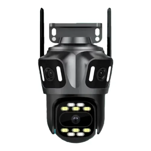 Câmera De Segurança 3 Lentes Wi-Fi 8K Full HD 360° IP66 Com Sirene Visão Noturna